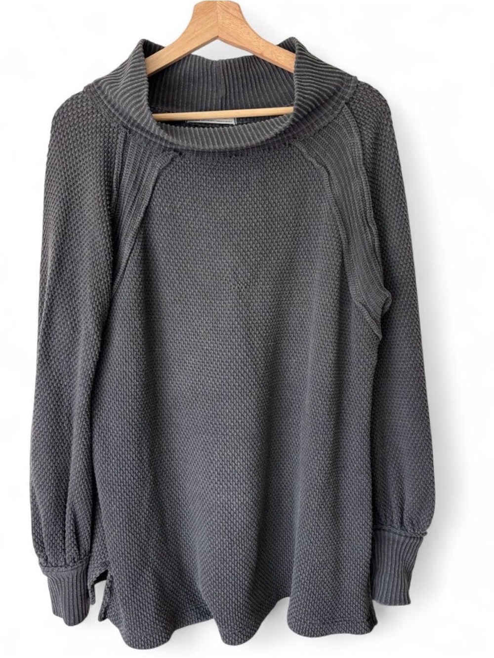 We The Free She’s a Keeper Charcoal Gray Turtleneck Waffle-Knit Sweater XS tunic